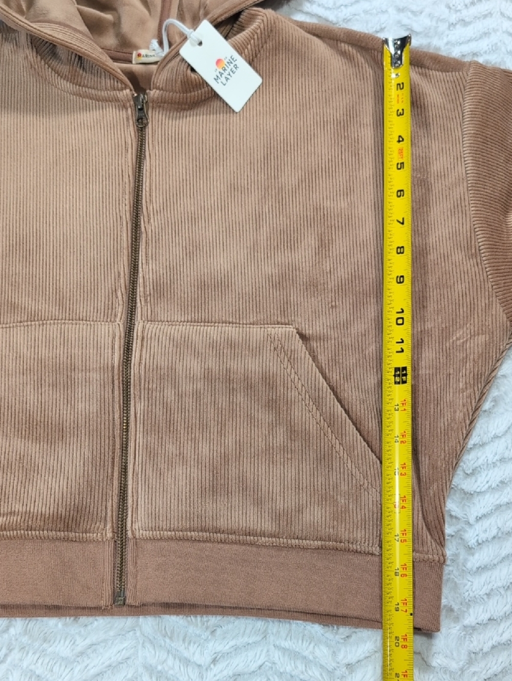 538. Marine Layer Velour Corduroy Zip Up Hoodie | Color: Toffee - Picture 6 of 10
